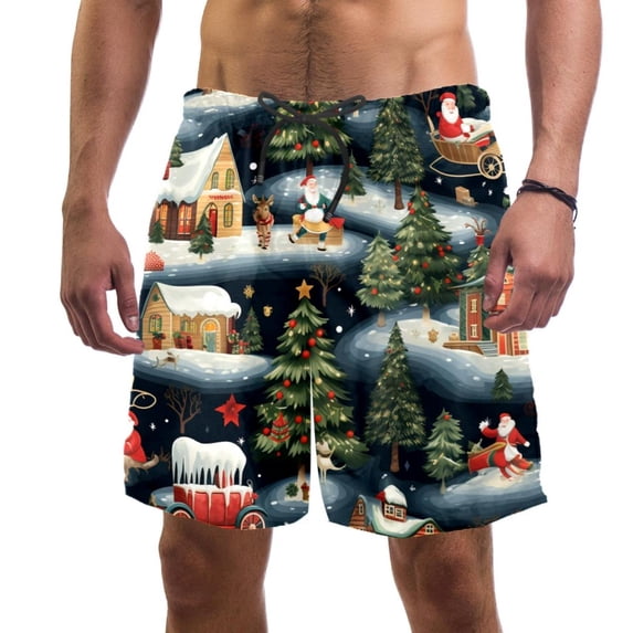 luoweisi Men's Beach Shorts Quick Dry Swim Trunks with Mesh Lining Merry Chrismas S