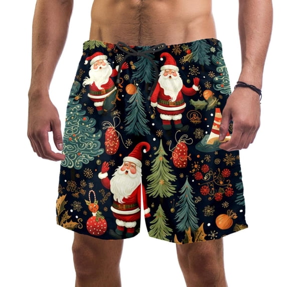 luoweisi Men's Beach Shorts Quick Dry Swim Trunks with Mesh Lining Merry Chrismas S