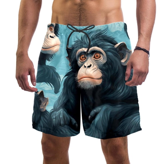 luoweisi Men's Beach Shorts Quick Dry Swim Trunks with Mesh Lining Monkey L
