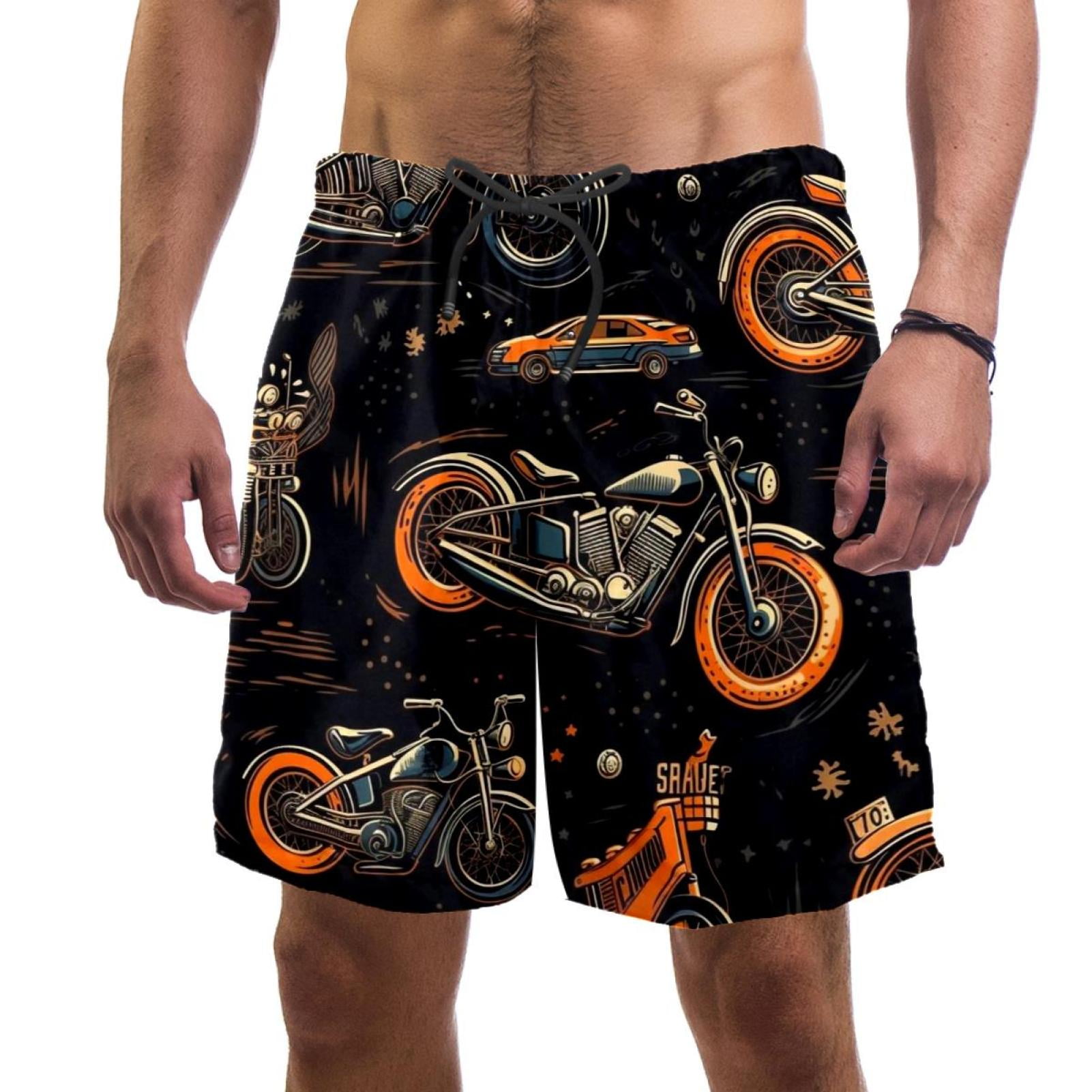 luoweisi Men's Beach Shorts Quick Dry Swim Trunks with Mesh Lining Motorcycle L
