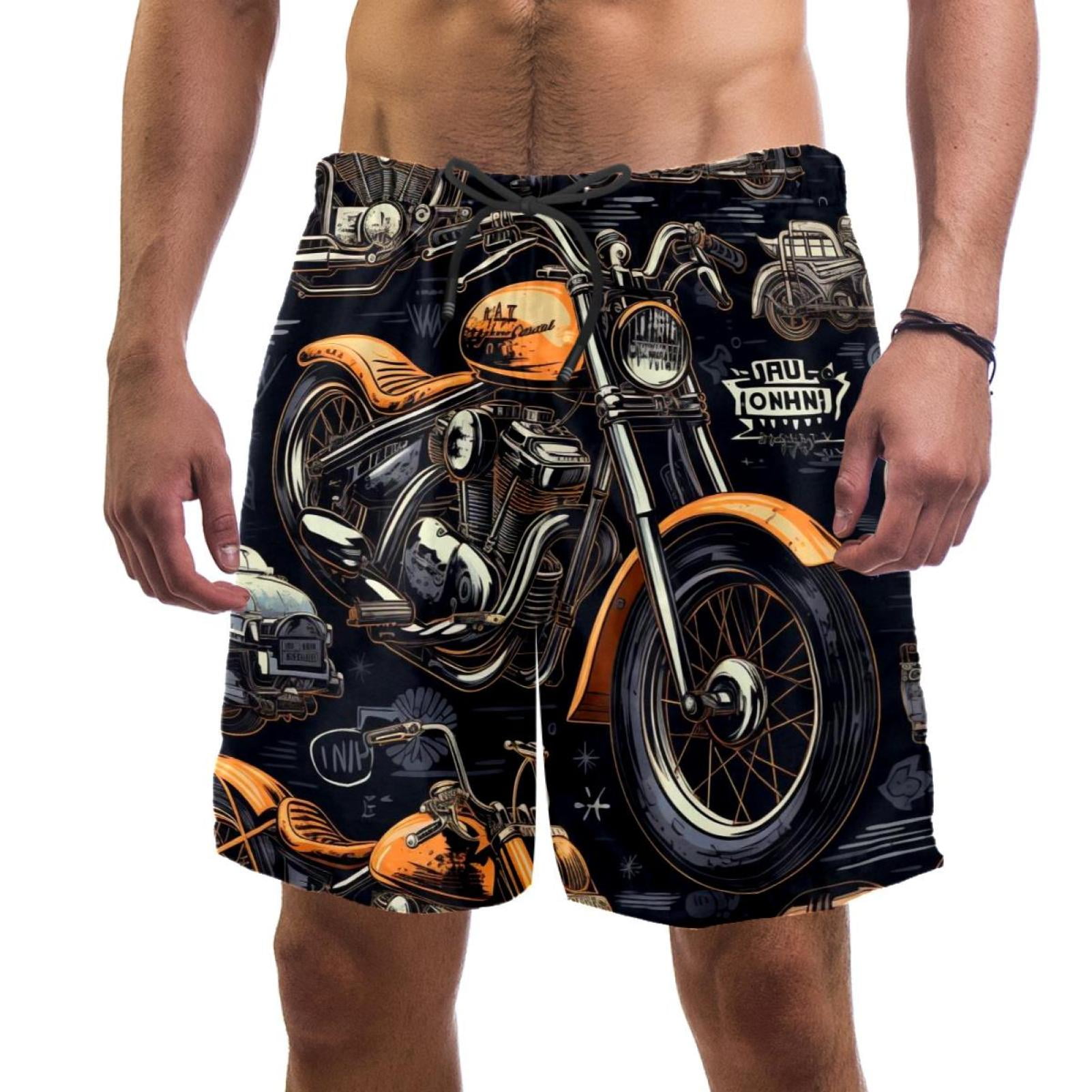 luoweisi Men's Beach Shorts Quick Dry Swim Trunks with Mesh Lining Motorcycle M