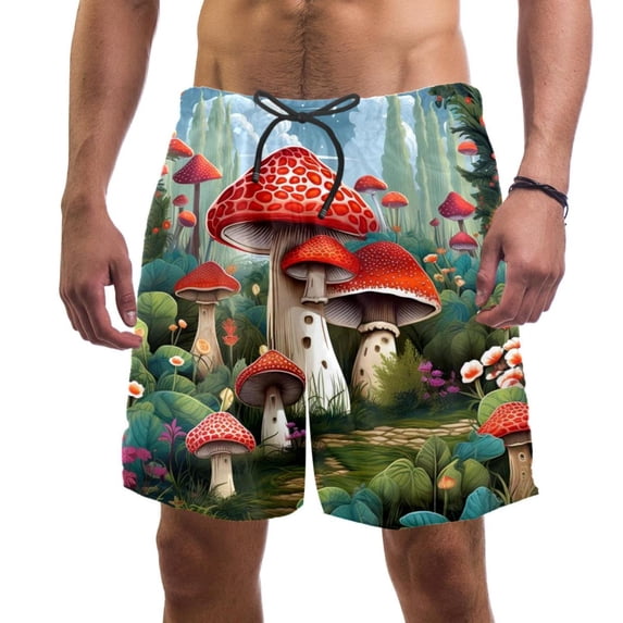 luoweisi Men's Beach Shorts Quick Dry Swim Trunks with Mesh Lining Mushroom 2XL