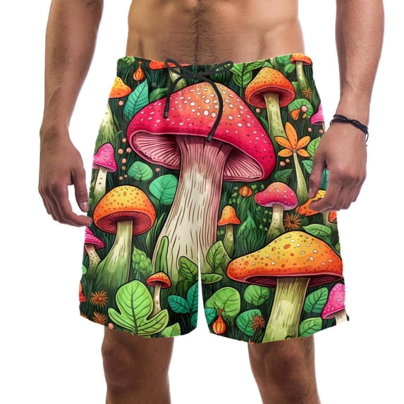 luoweisi Men's Beach Shorts Quick Dry Swim Trunks with Mesh Lining Mushroom L