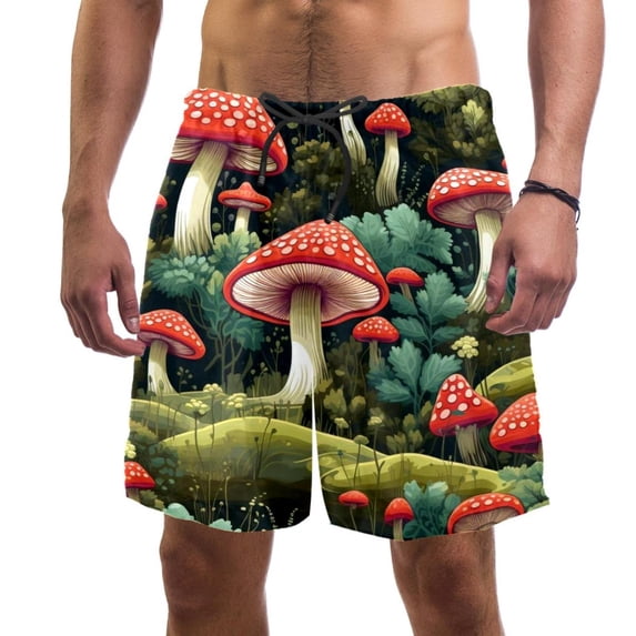 luoweisi Men's Beach Shorts Quick Dry Swim Trunks with Mesh Lining Mushroom L