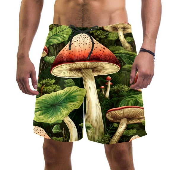 luoweisi Men's Beach Shorts Quick Dry Swim Trunks with Mesh Lining Mushroom L