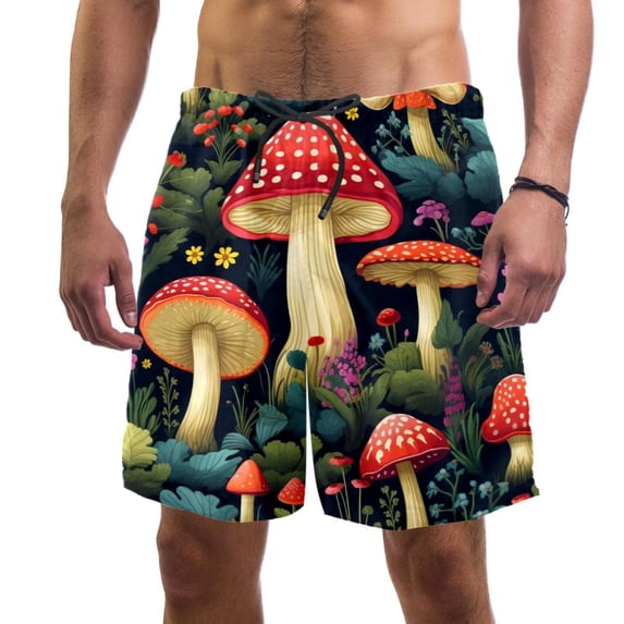 luoweisi Men's Beach Shorts Quick Dry Swim Trunks with Mesh Lining Mushroom L