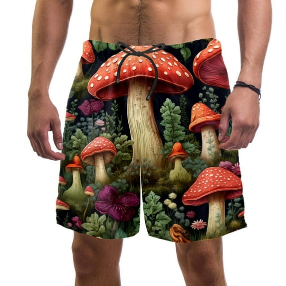luoweisi Men's Beach Shorts Quick Dry Swim Trunks with Mesh Lining Mushroom L