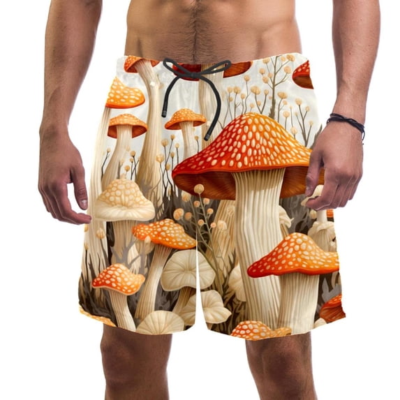 luoweisi Men's Beach Shorts Quick Dry Swim Trunks with Mesh Lining Mushroom M