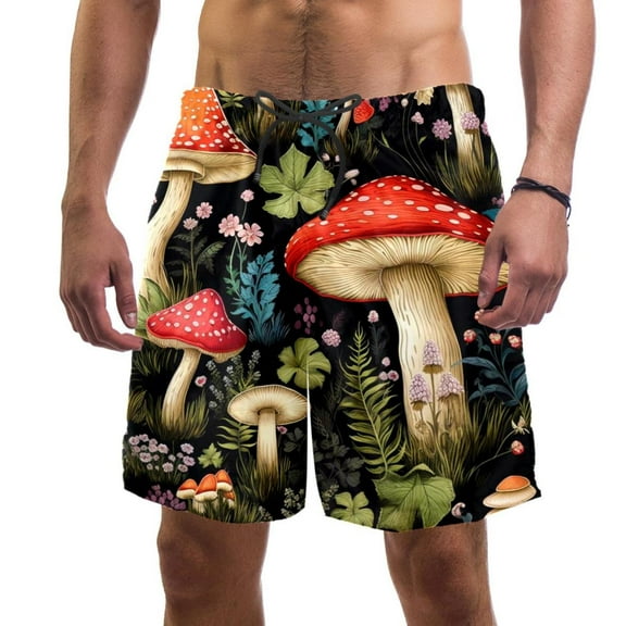 luoweisi Men's Beach Shorts Quick Dry Swim Trunks with Mesh Lining Mushroom M