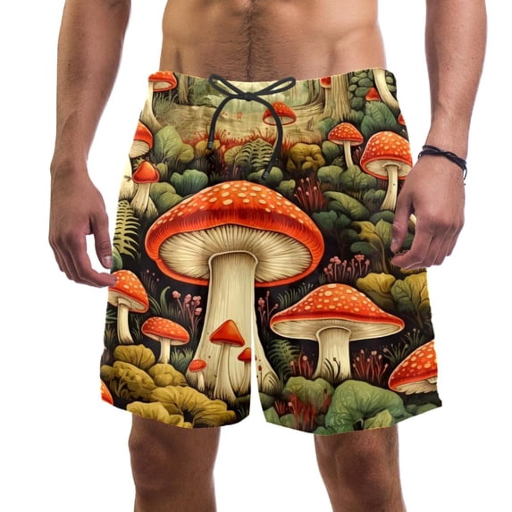 luoweisi Men's Beach Shorts Quick Dry Swim Trunks with Mesh Lining Mushroom M
