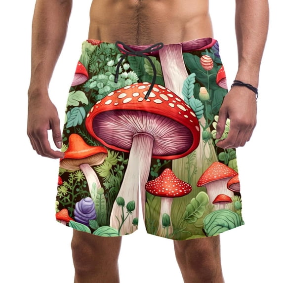 luoweisi Men's Beach Shorts Quick Dry Swim Trunks with Mesh Lining Mushroom S