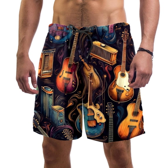 luoweisi Men's Beach Shorts Quick Dry Swim Trunks with Mesh Lining Musical Instrument 2XL