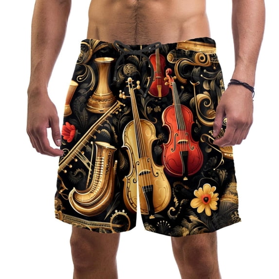 luoweisi Men's Beach Shorts Quick Dry Swim Trunks with Mesh Lining Musical Instrument L
