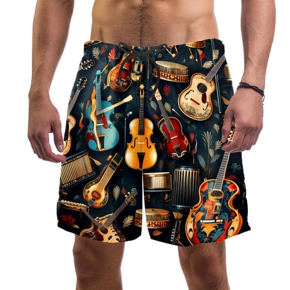 luoweisi Men's Beach Shorts Quick Dry Swim Trunks with Mesh Lining Musical Instrument L