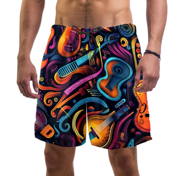 luoweisi Men's Beach Shorts Quick Dry Swim Trunks with Mesh Lining Musical Instrument L