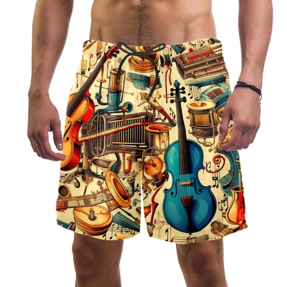 luoweisi Men's Beach Shorts Quick Dry Swim Trunks with Mesh Lining Musical Instrument L