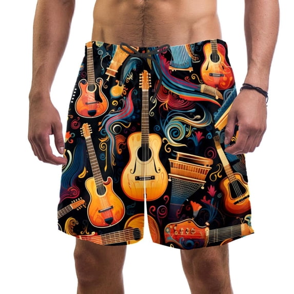 luoweisi Men's Beach Shorts Quick Dry Swim Trunks with Mesh Lining Musical Instrument M