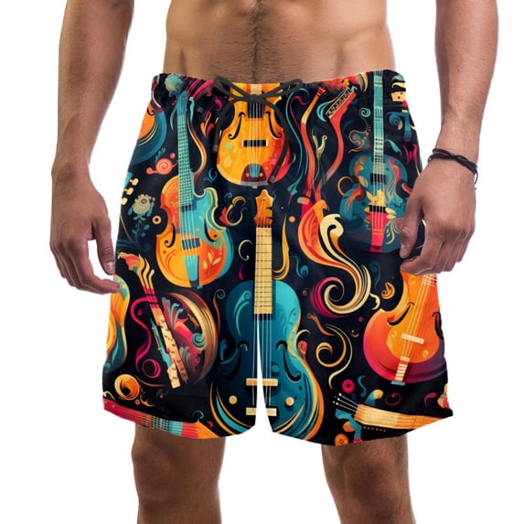 luoweisi Men's Beach Shorts Quick Dry Swim Trunks with Mesh Lining Musical Instrument M