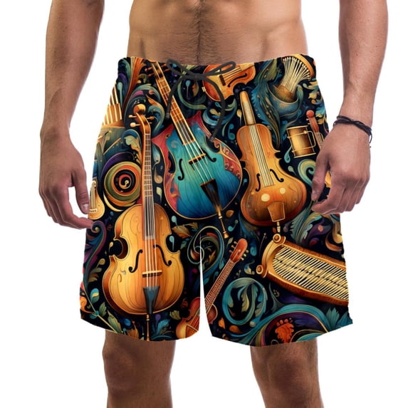 luoweisi Men's Beach Shorts Quick Dry Swim Trunks with Mesh Lining Musical Instrument S