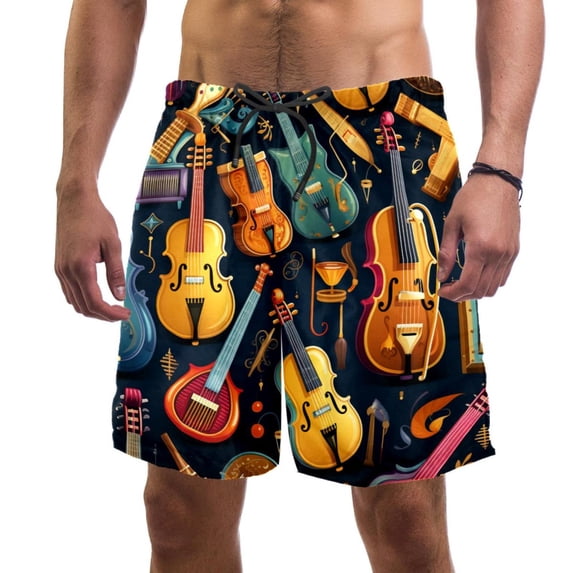 luoweisi Men's Beach Shorts Quick Dry Swim Trunks with Mesh Lining Musical Instrument S