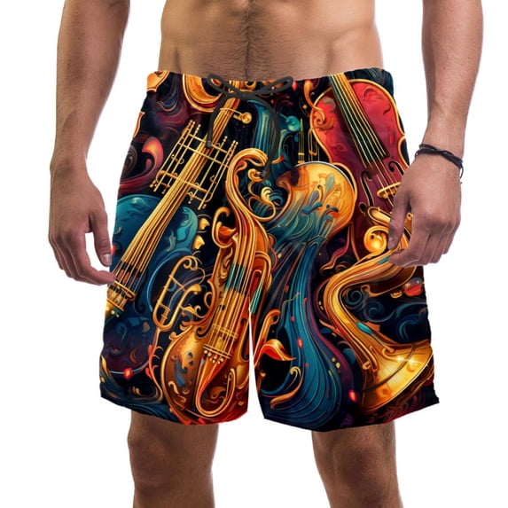 luoweisi Men's Beach Shorts Quick Dry Swim Trunks with Mesh Lining Musical Instrument XL