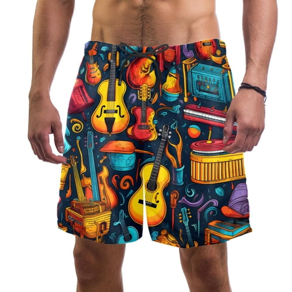 luoweisi Men's Beach Shorts Quick Dry Swim Trunks with Mesh Lining Musical Instrument XL