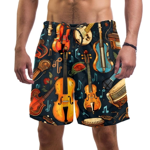 luoweisi Men's Beach Shorts Quick Dry Swim Trunks with Mesh Lining Musical Instrument XL