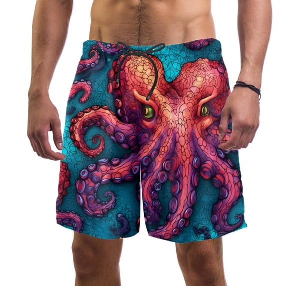 luoweisi Men's Beach Shorts Quick Dry Swim Trunks with Mesh Lining Octopus L