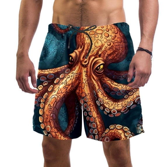 luoweisi Men's Beach Shorts Quick Dry Swim Trunks with Mesh Lining Octopus S