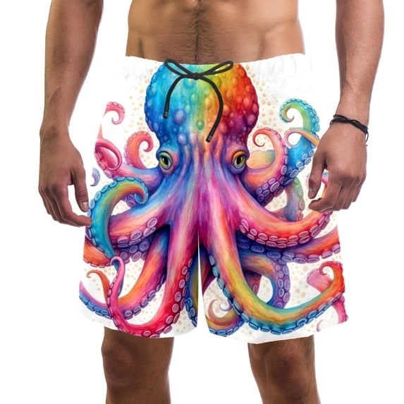 luoweisi Men's Beach Shorts Quick Dry Swim Trunks with Mesh Lining Octopus S