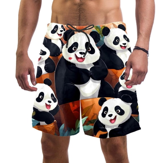 luoweisi Men's Beach Shorts Quick Dry Swim Trunks with Mesh Lining Panda 2XL