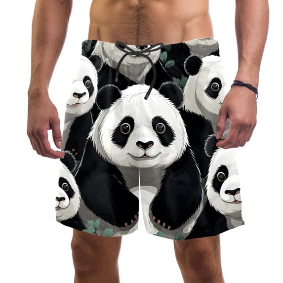 luoweisi Men's Beach Shorts Quick Dry Swim Trunks with Mesh Lining Panda L