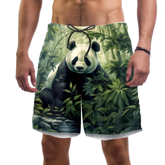 luoweisi Men's Beach Shorts Quick Dry Swim Trunks with Mesh Lining Panda L
