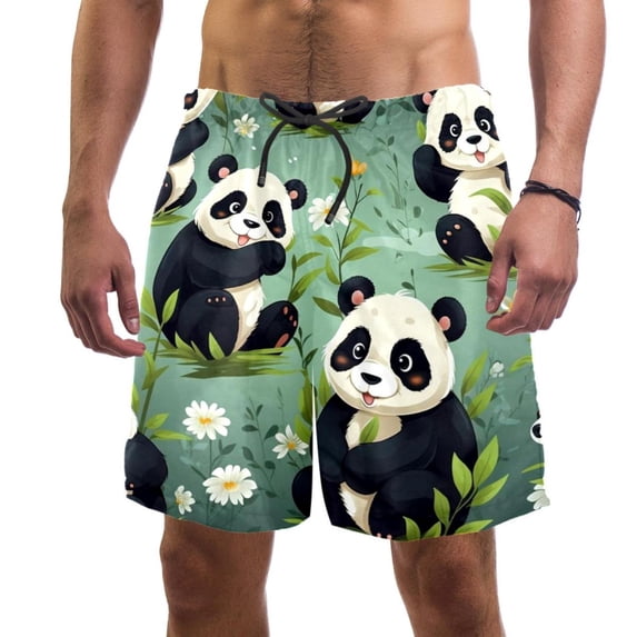 luoweisi Men's Beach Shorts Quick Dry Swim Trunks with Mesh Lining Panda L