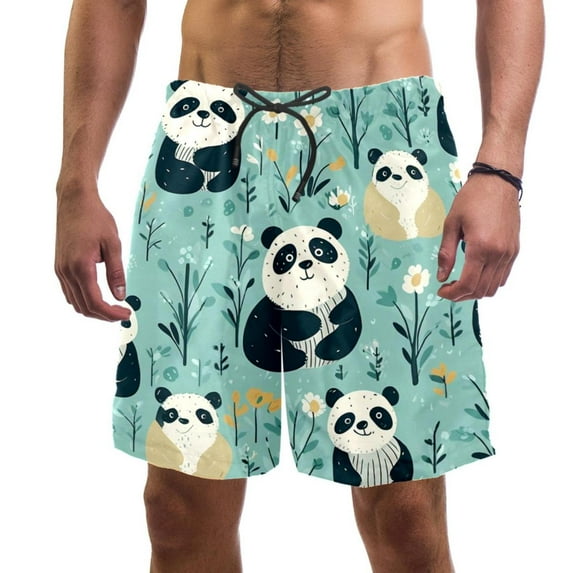 luoweisi Men's Beach Shorts Quick Dry Swim Trunks with Mesh Lining Panda L