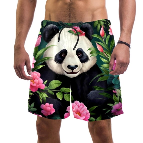 luoweisi Men's Beach Shorts Quick Dry Swim Trunks with Mesh Lining Panda L