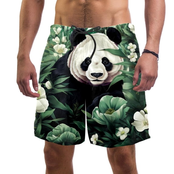 luoweisi Men's Beach Shorts Quick Dry Swim Trunks with Mesh Lining Panda L