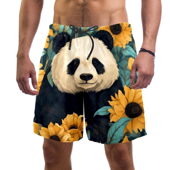 luoweisi Men's Beach Shorts Quick Dry Swim Trunks with Mesh Lining Panda Sunflower 2XL