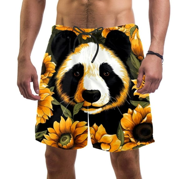 luoweisi Men's Beach Shorts Quick Dry Swim Trunks with Mesh Lining Panda Sunflower L