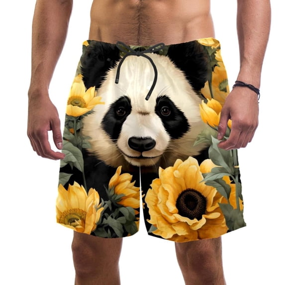 luoweisi Men's Beach Shorts Quick Dry Swim Trunks with Mesh Lining Panda Sunflower L
