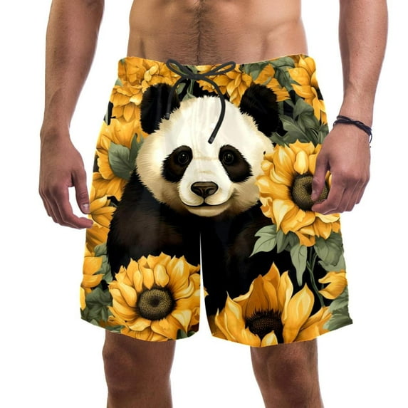 luoweisi Men's Beach Shorts Quick Dry Swim Trunks with Mesh Lining Panda Sunflower L