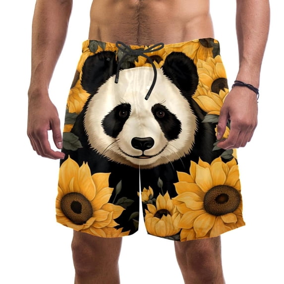 luoweisi Men's Beach Shorts Quick Dry Swim Trunks with Mesh Lining Panda Sunflower L