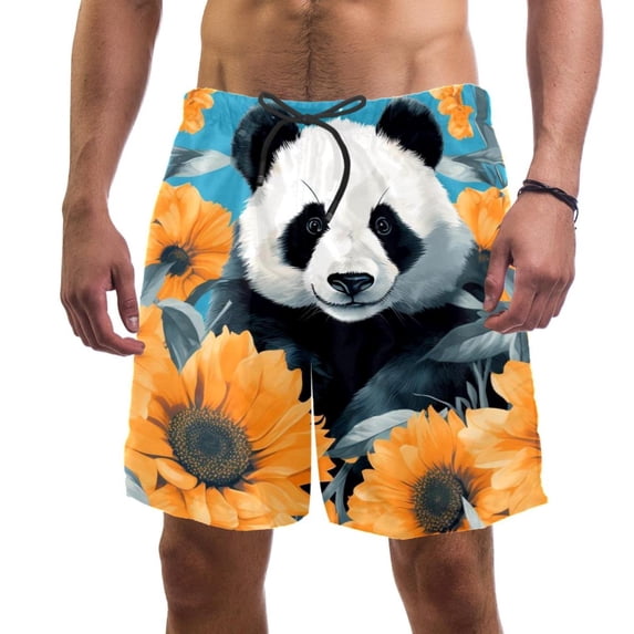 luoweisi Men's Beach Shorts Quick Dry Swim Trunks with Mesh Lining Panda Sunflower L