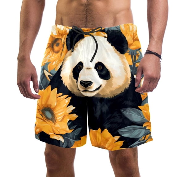 luoweisi Men's Beach Shorts Quick Dry Swim Trunks with Mesh Lining Panda Sunflower M