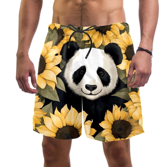 luoweisi Men's Beach Shorts Quick Dry Swim Trunks with Mesh Lining Panda Sunflower S