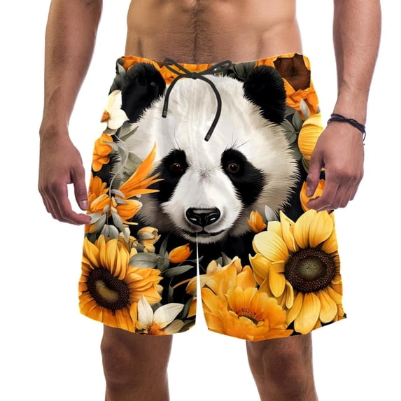 luoweisi Men's Beach Shorts Quick Dry Swim Trunks with Mesh Lining Panda Sunflower S