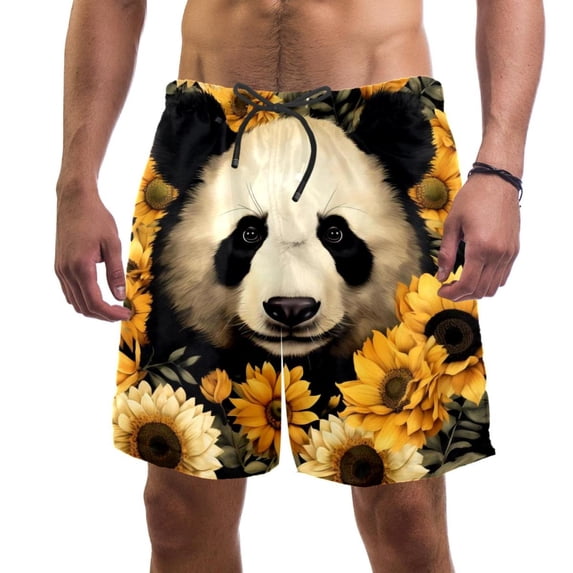 luoweisi Men's Beach Shorts Quick Dry Swim Trunks with Mesh Lining Panda Sunflower S