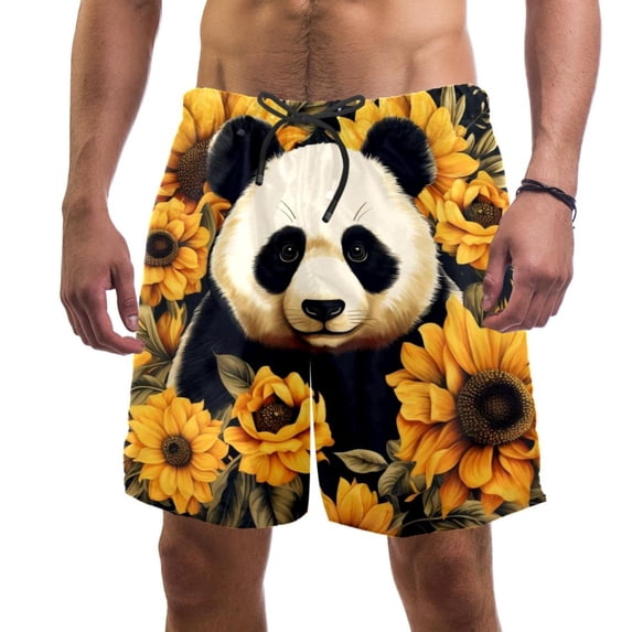 luoweisi Men's Beach Shorts Quick Dry Swim Trunks with Mesh Lining Panda Sunflower XL