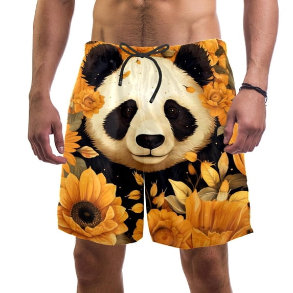 luoweisi Men's Beach Shorts Quick Dry Swim Trunks with Mesh Lining Panda Sunflower XL