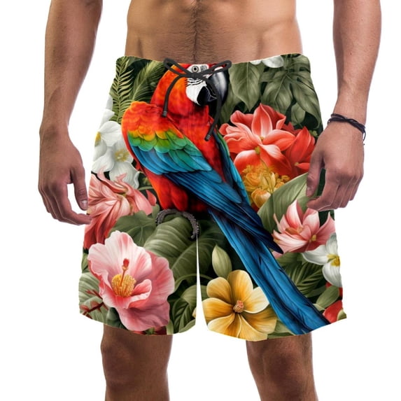 luoweisi Men's Beach Shorts Quick Dry Swim Trunks with Mesh Lining Parrot 2XL